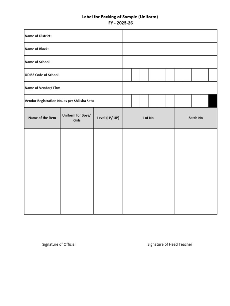 Modified Label for Packing of Sample (Uniform) | PDF