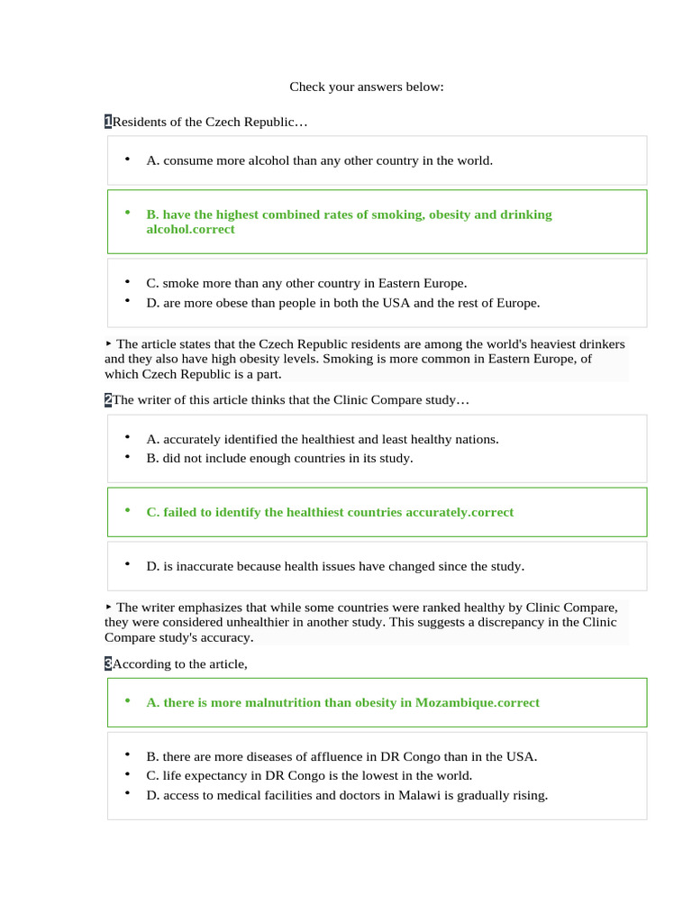 Check your answers below | PDF | Obesity | Determinants Of Health