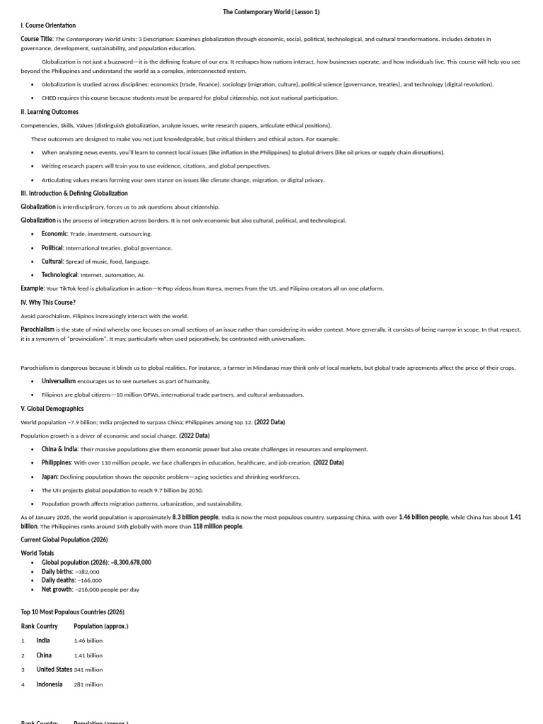 Lesson 1 Contemporary World | PDF | Globalization | Gross Domestic Product