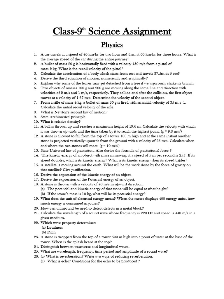Class 9th Science Assignment | PDF | Atoms | Chemical Elements