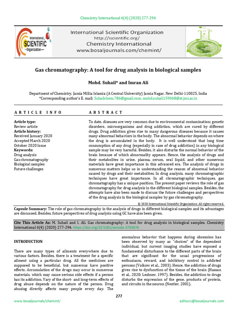 Gas Chromatography A Tool For Drug Analysis in Biological Samples | PDF ...