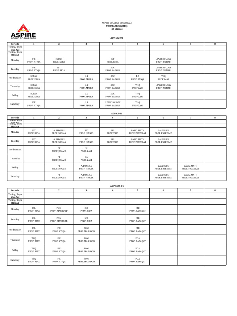10 Feb ADP & BS Timetable | PDF