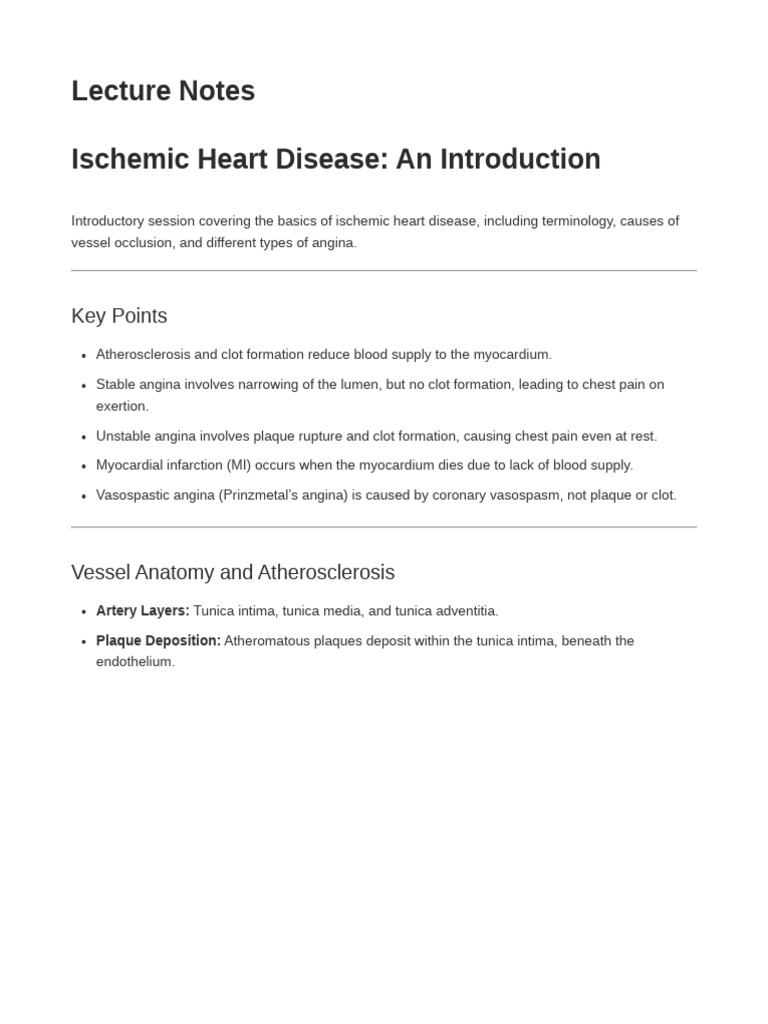 Lecture Notes Document | PDF | Myocardial Infarction | Atheroma
