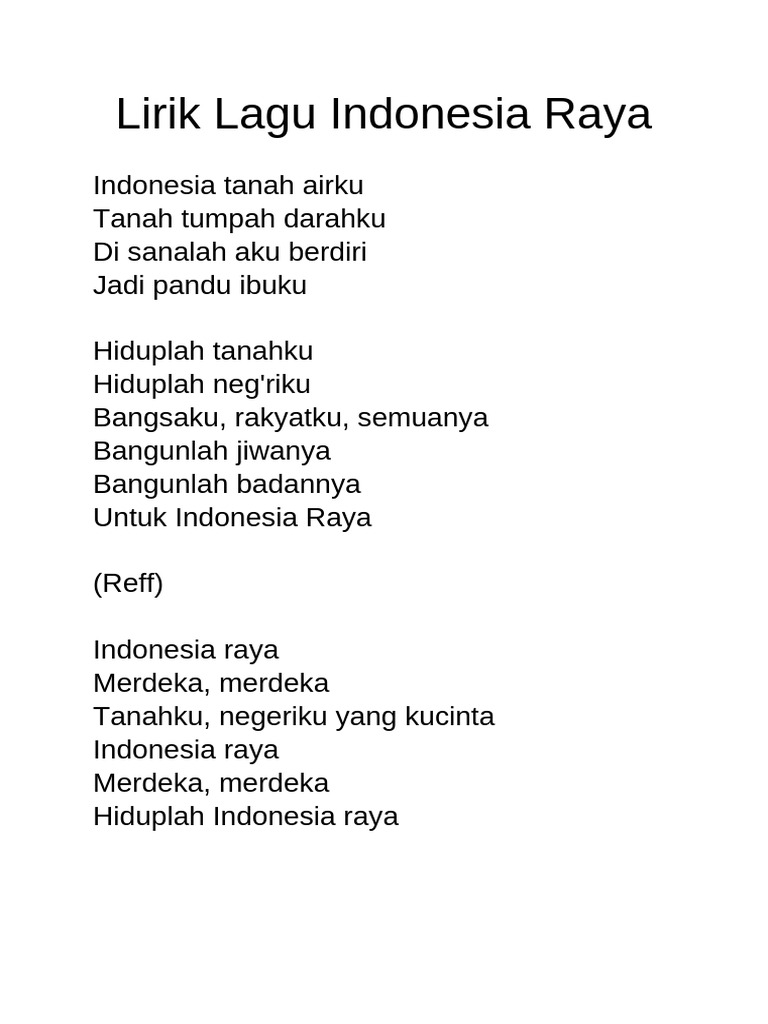 Lirik Lagu Indonesia Raya - For Merge | PDF