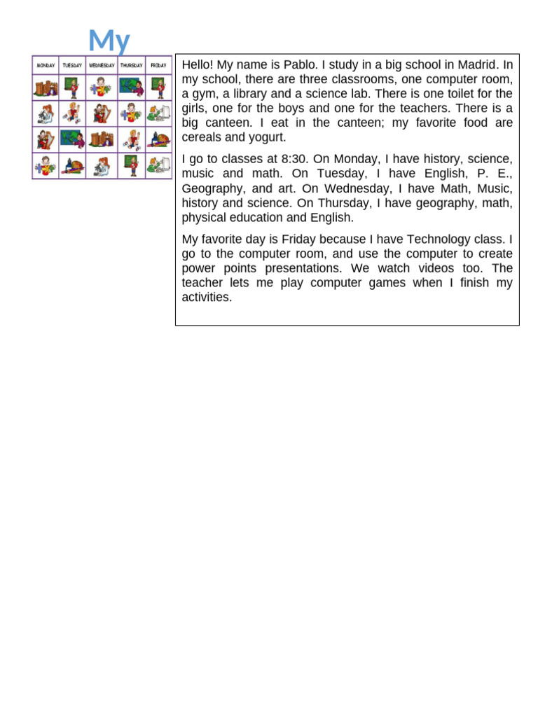 School Timetable Reading Comprehension Exercises 116792 | PDF