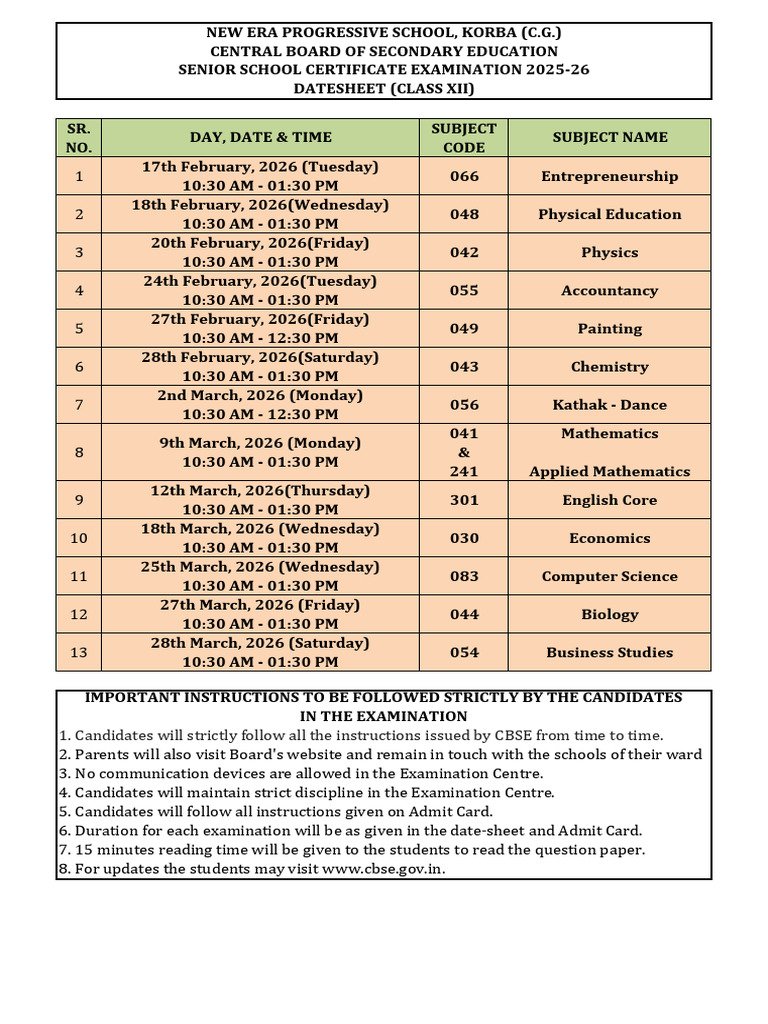 Date Sheet Xii | PDF | Chess Theory