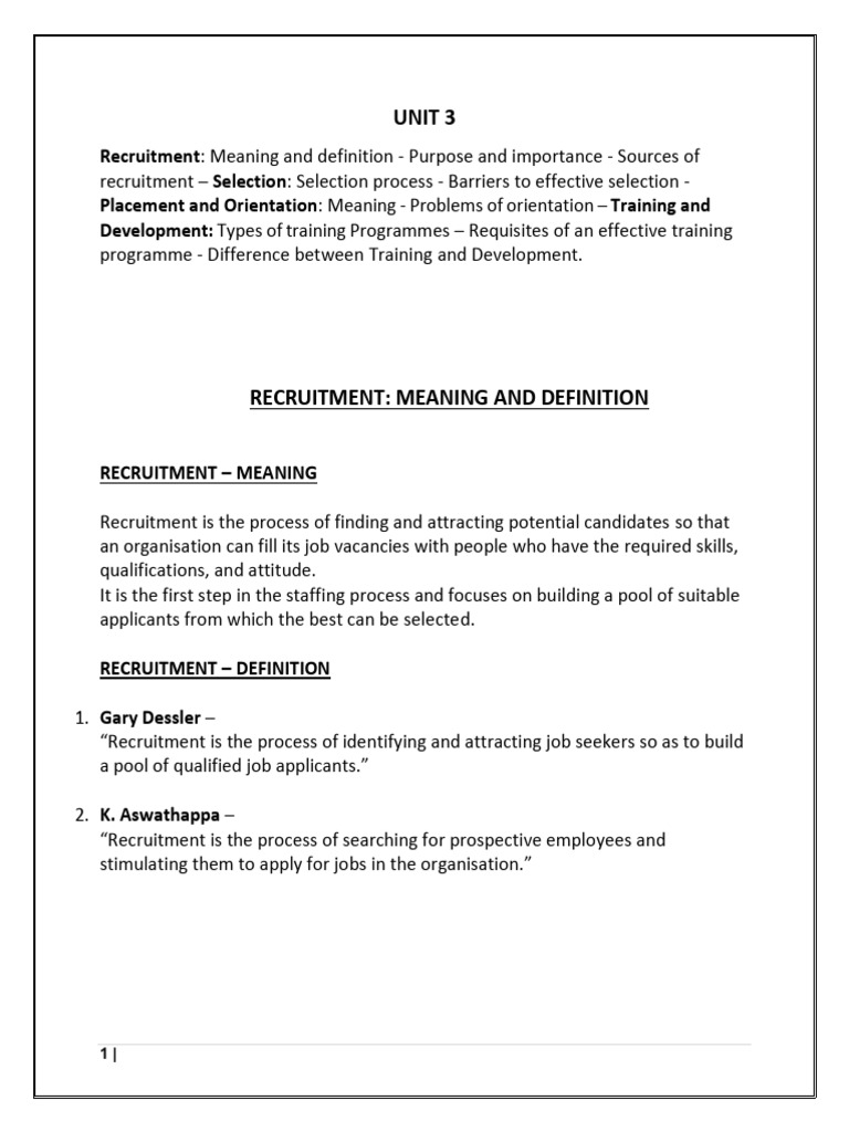 Unit 3 - Notes | PDF | Recruitment | Mentorship