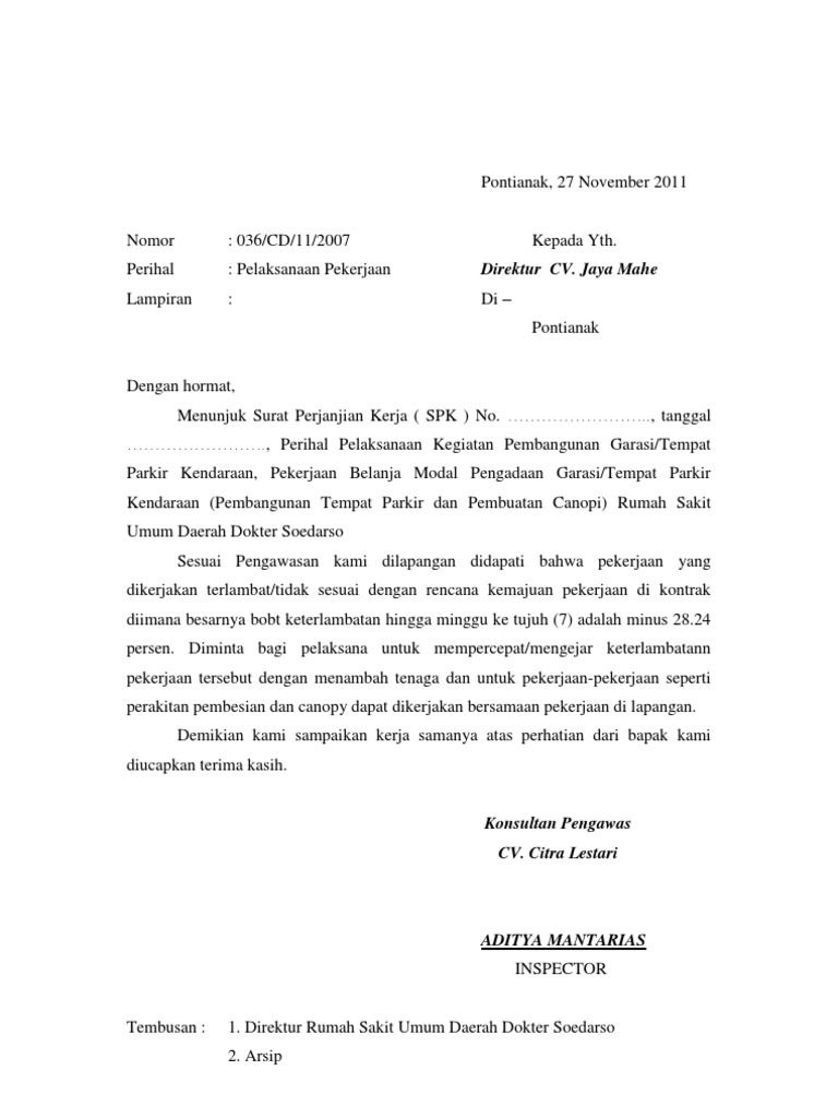 Contoh Surat Teguran Dari Konsultan Pengawas - Contoh Surat Terbaru