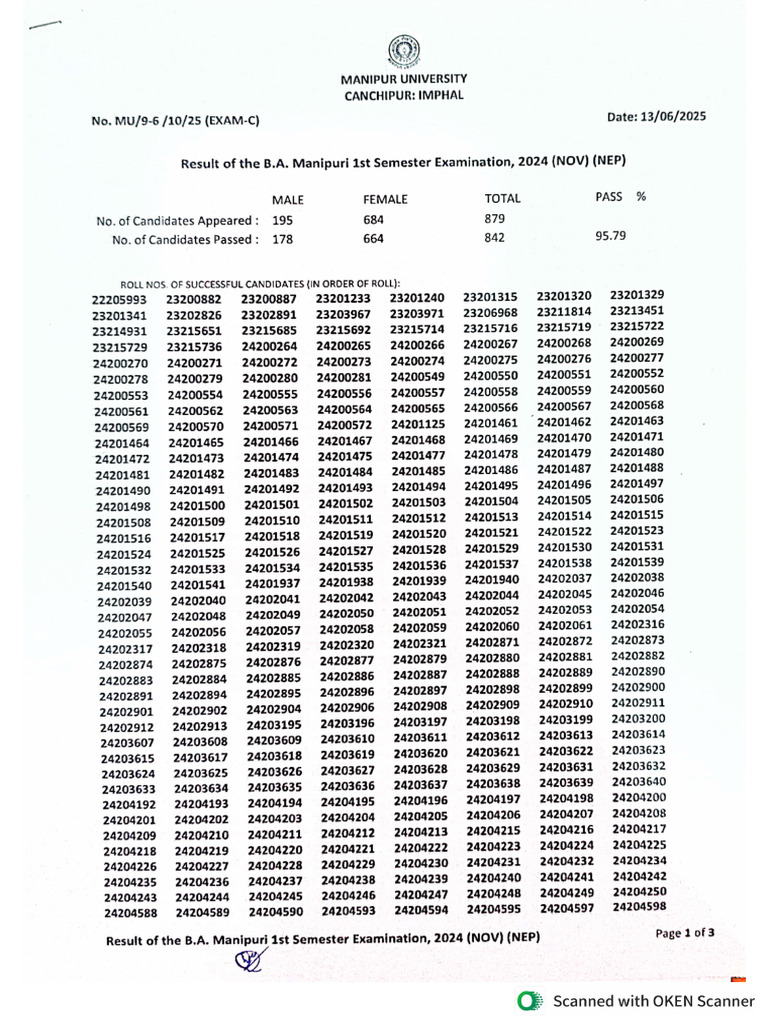 BA Manipuri 1st Semester Examination 2024 Nov NEP | PDF