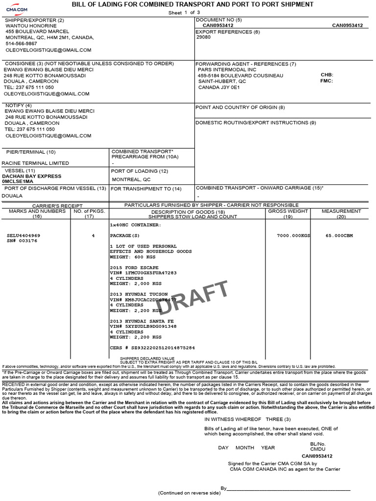 402807151 | PDF | Bill Of Lading | Cargo