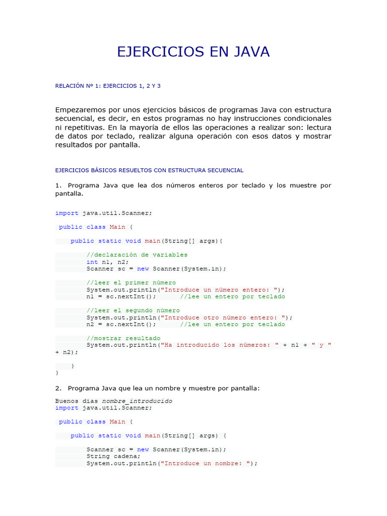 Ejercicios en Java | PDF | Java (lenguaje de programación) | Geometría ...
