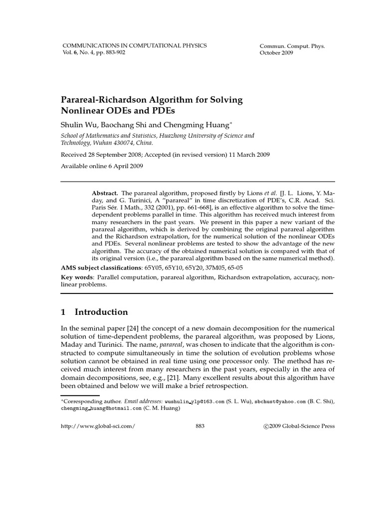 (2009, CiCP)Parareal-Richardson Algorithm for Solving Nonlinear ODEs ...