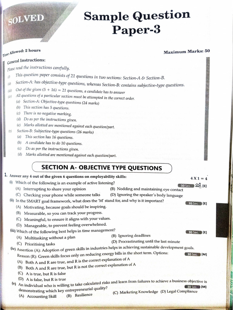 Sample Paper 3 | PDF