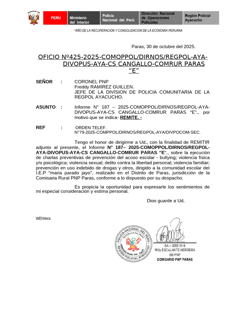 Charlas Preventivas en I.E.P CIA Paras...... | PDF | Policía | Justicia