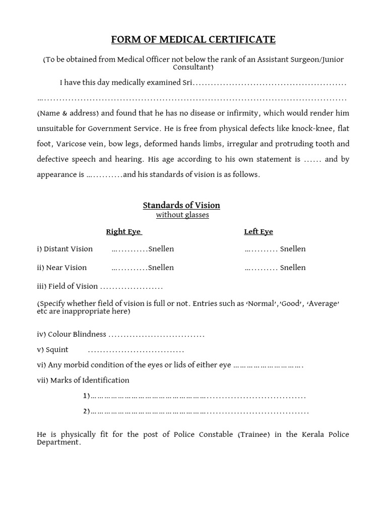 Format of Medical Certificate | PDF | Vision