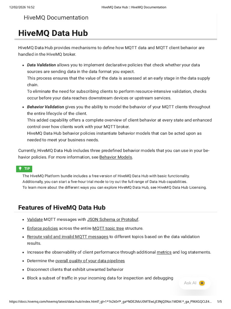 HiveMQ Data Hub - HiveMQ Documentation | PDF | Computing | Computer Science