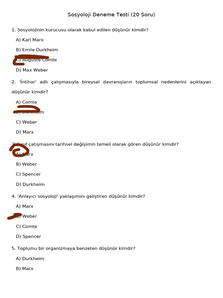 Sosyoloji Deneme Testi | PDF