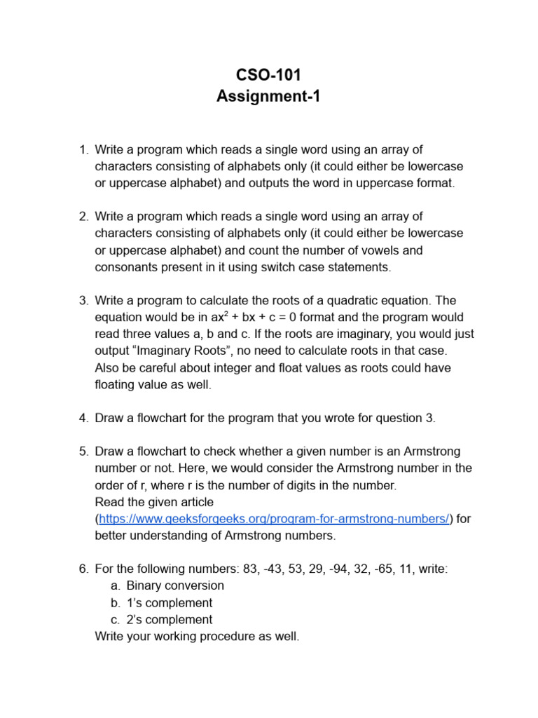 CSO 101 Assignment 1 | PDF | Numbers | Letter Case