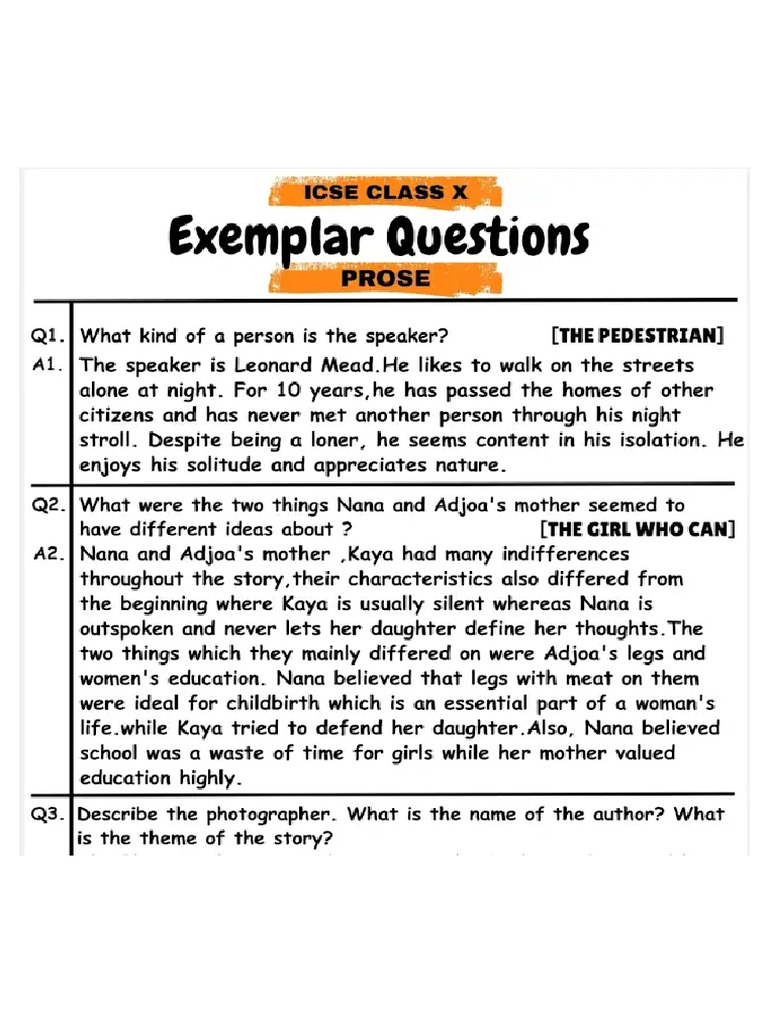 Prose Icse Imp Questions | PDF