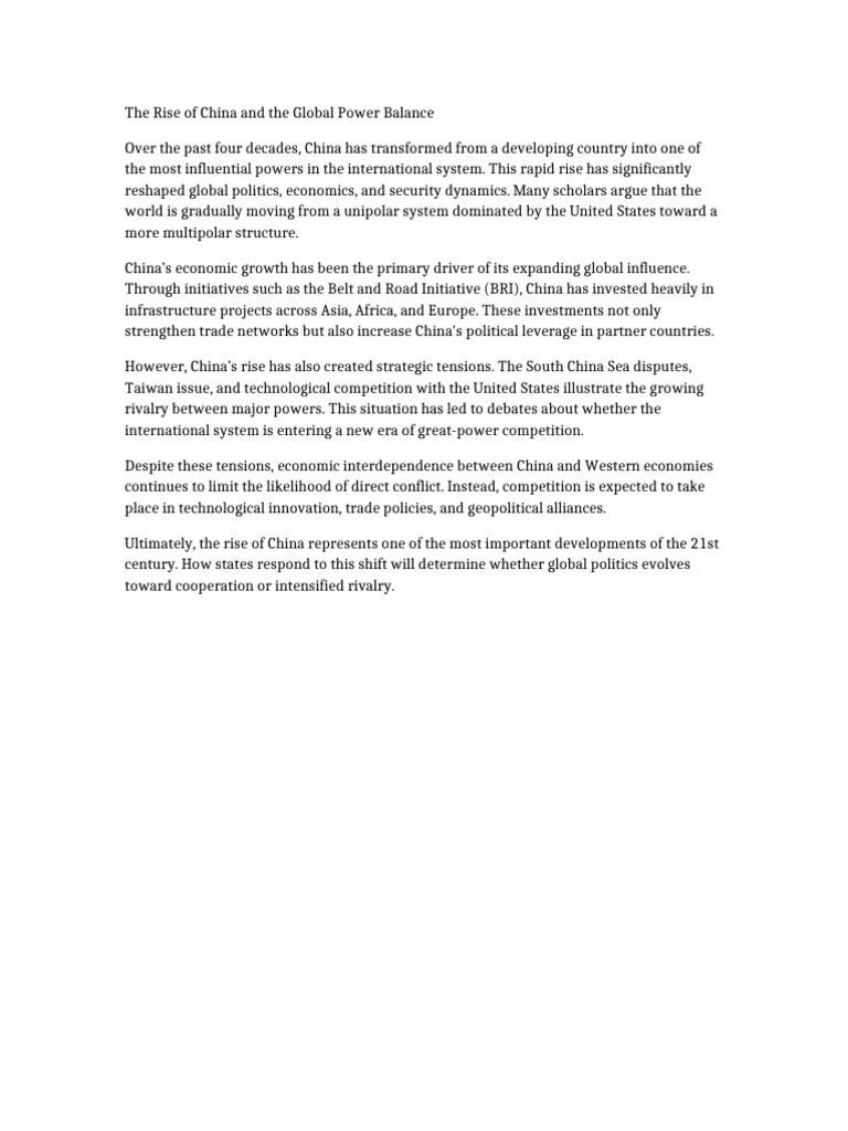 Rise of China Global Power Balance | PDF