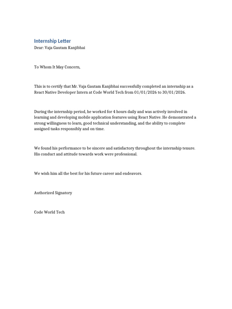 Internship Letter | PDF