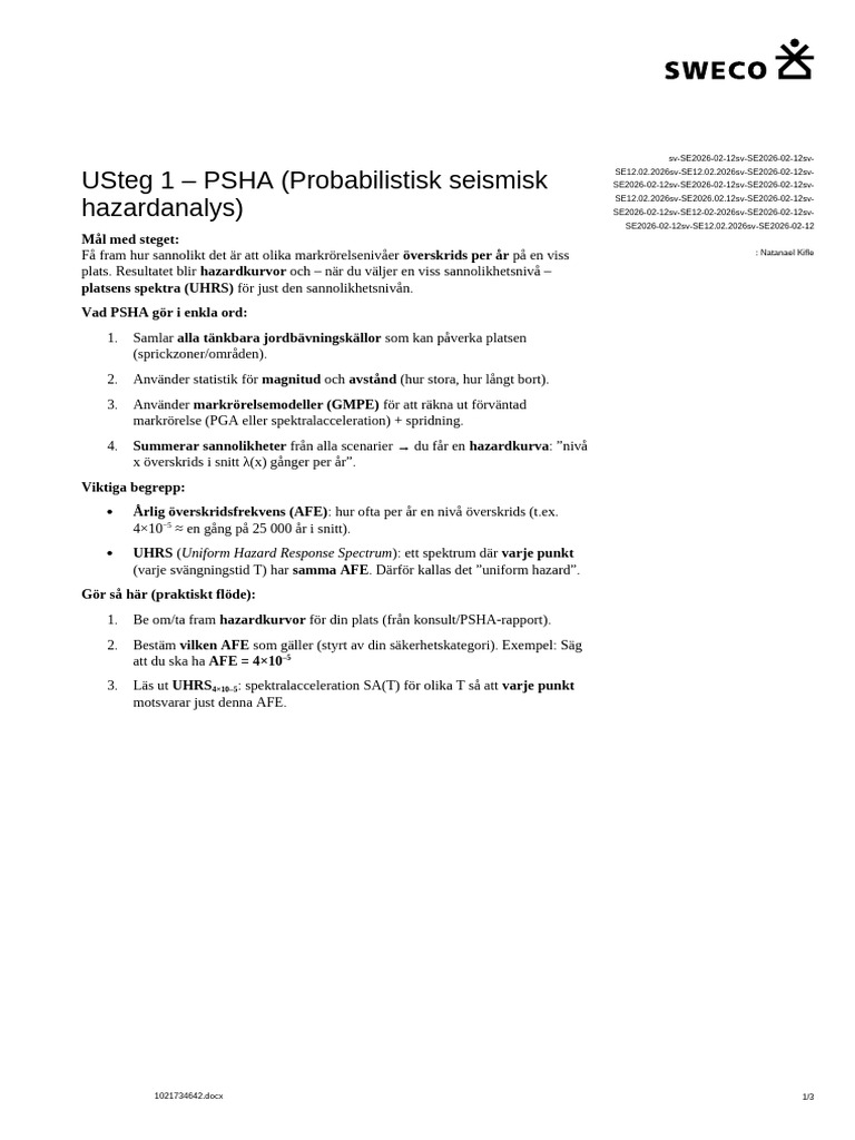 PSHA - Probalistisk Seismisk Hazardanalys | PDF