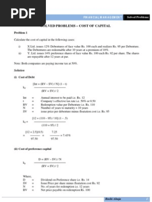 Cost Of Capital Solved Problems Pdf Cost Of Capital Capital Structure