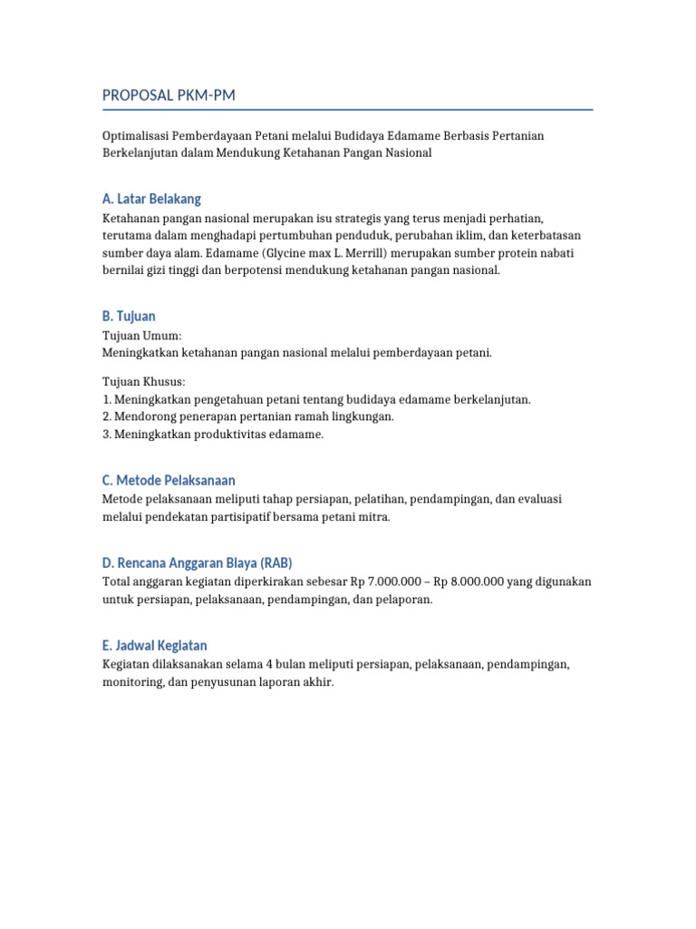 Proposal PKM PM Edamame | PDF