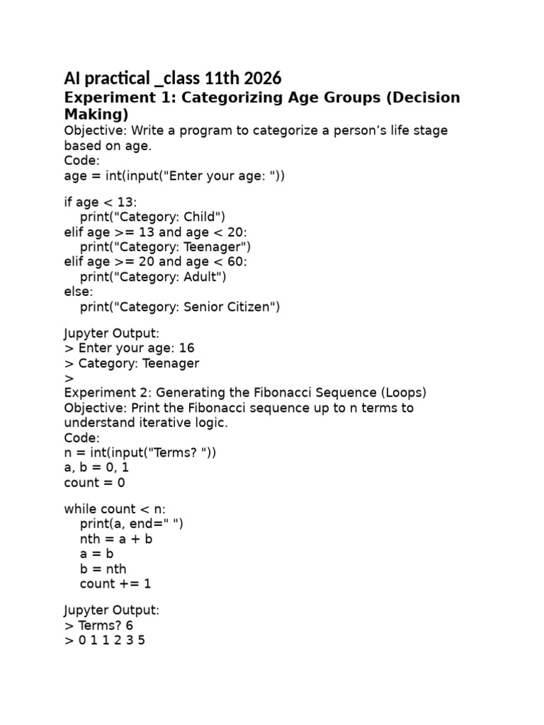 AI Practical - Class 11th 2026 | PDF | Software Engineering | Computing