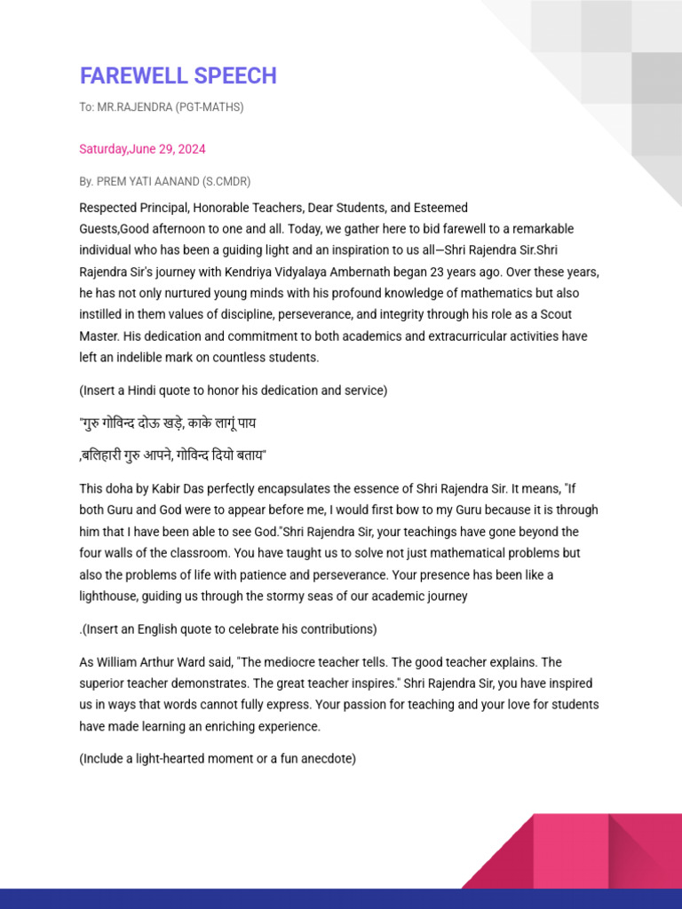 Farewell Speech - Google Docs | PDF