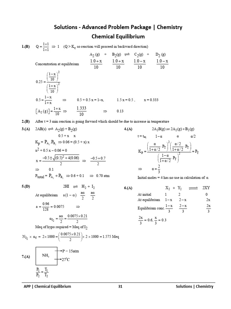 Chemical Equilibrium Solutions | PDF | Chemical Equilibrium | Chemical ...
