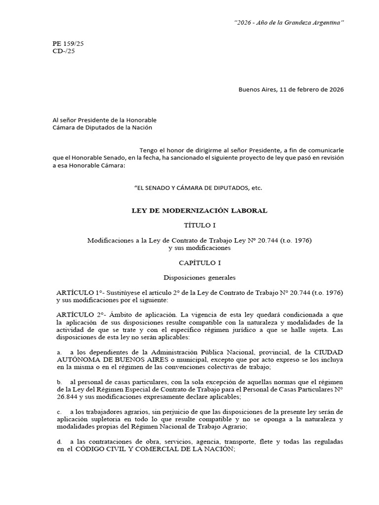 Proyecto de Reforma Laboral Votado en El Senado | PDF | Derecho laboral ...