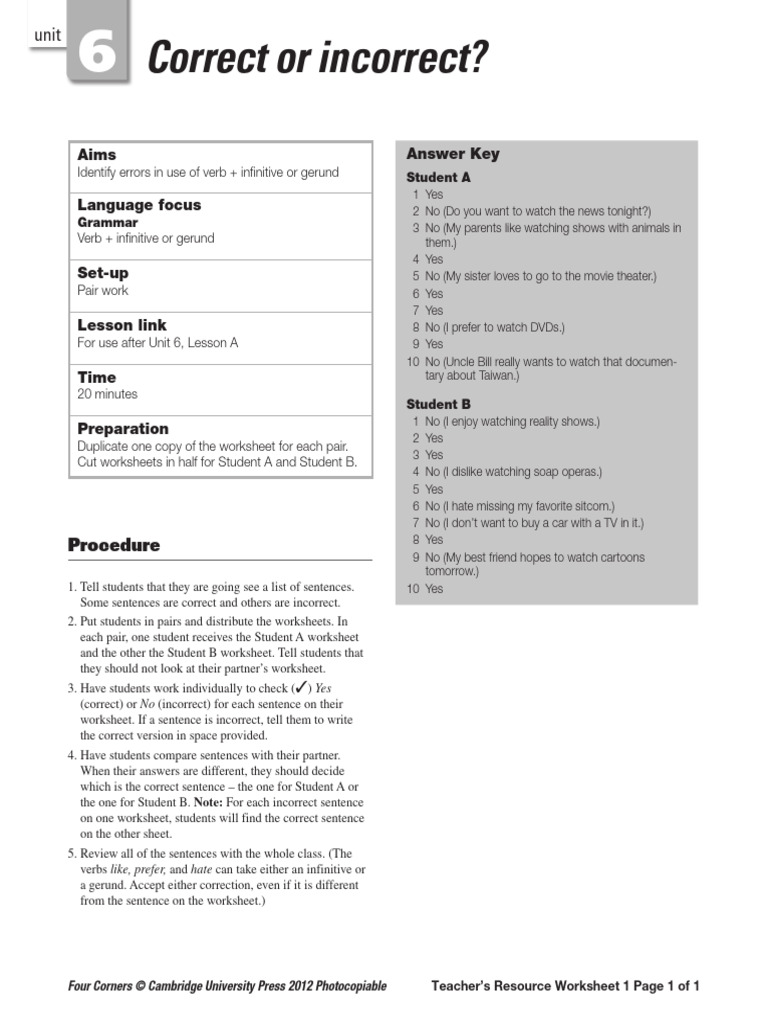 Level 2 Worksheet 6 Four Corners | PDF | Chess Theory | Grammar