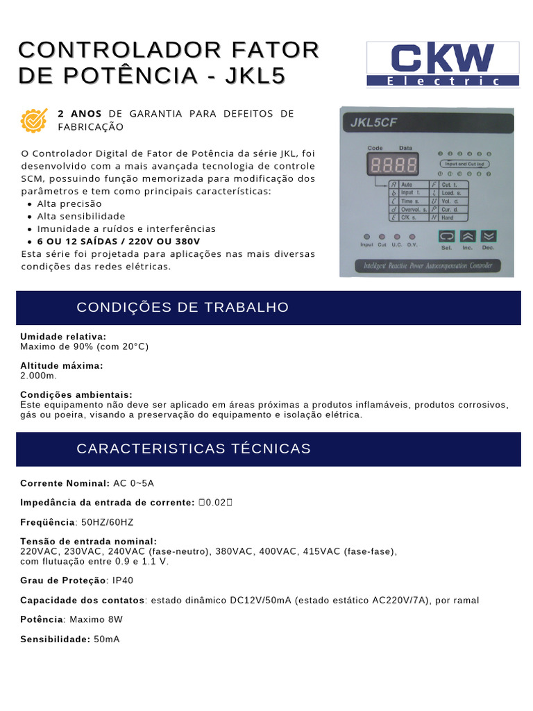 Controlador Fator de Potencia Jkl5 CKW | PDF | Eletrônicos | Eletricidade