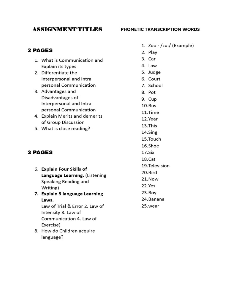 Assignment Titles | PDF