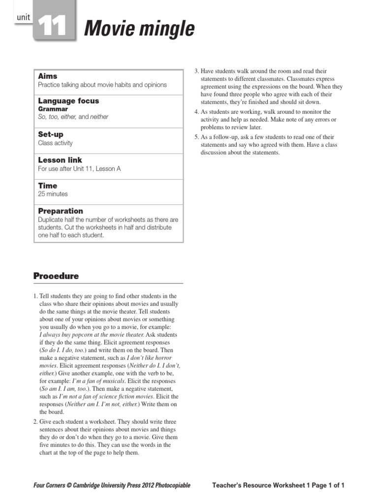 Level 2 Worksheet 10 Four Corners | PDF | Linguistics