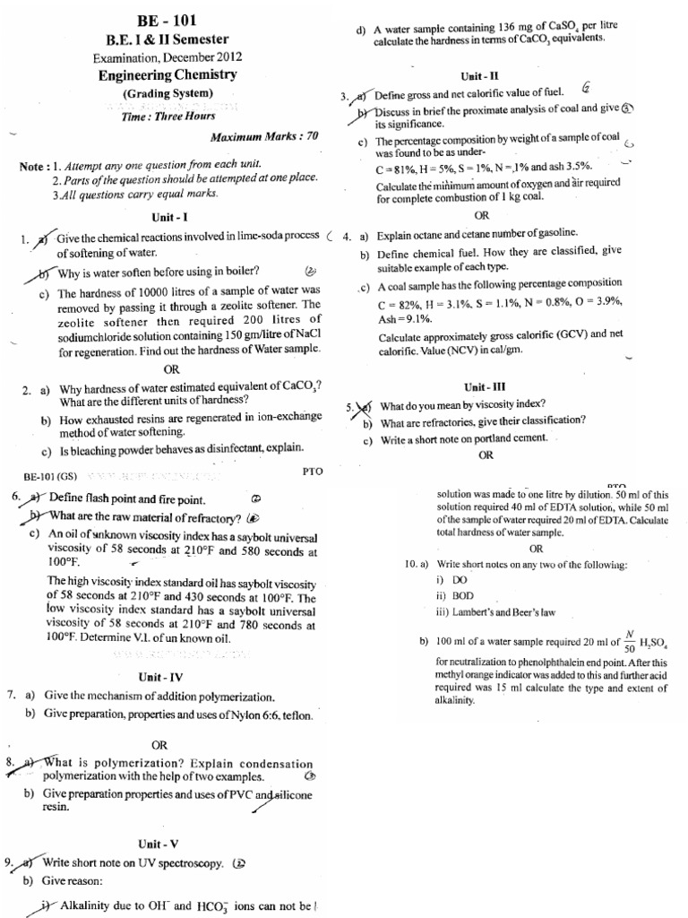 Be 101 Engineering Chemistry Dec 2012 | PDF