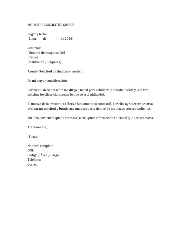 Modelo Solicitud Simple | PDF