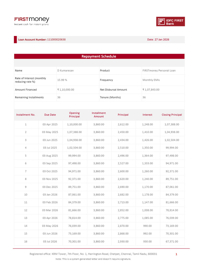 Repayment Schedule - 111000020638 - 113823012 | PDF | Liability ...