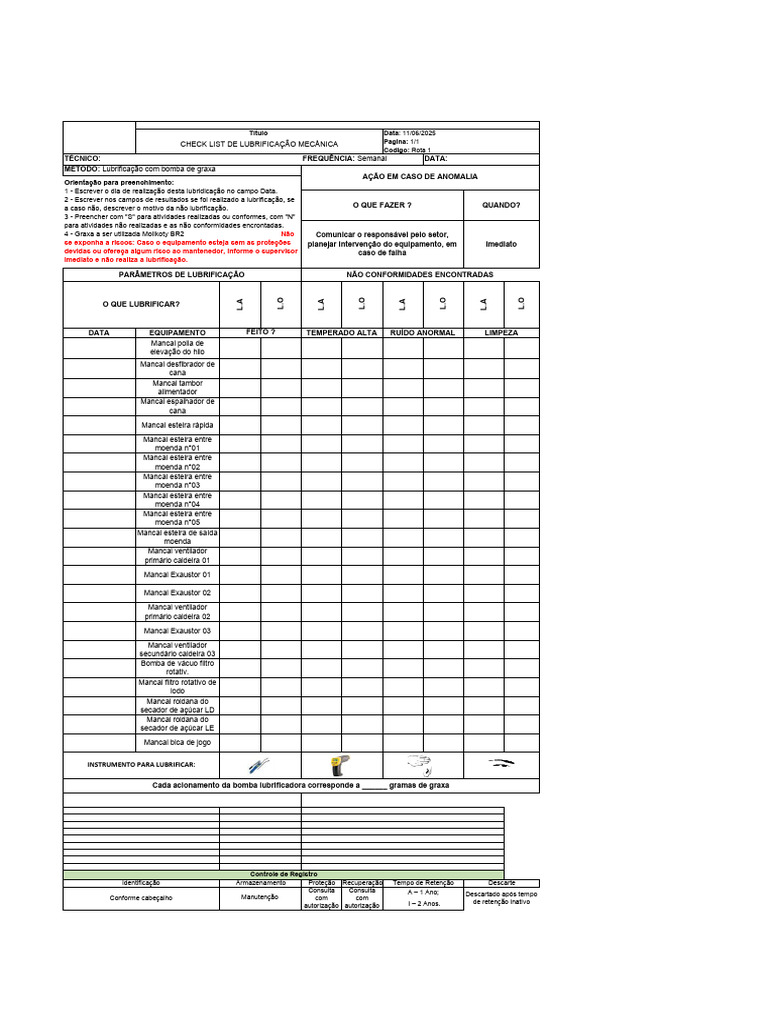 FO - mt.069.3 - Check List de Lubrificação de Motores - Secador YBS02 | PDF