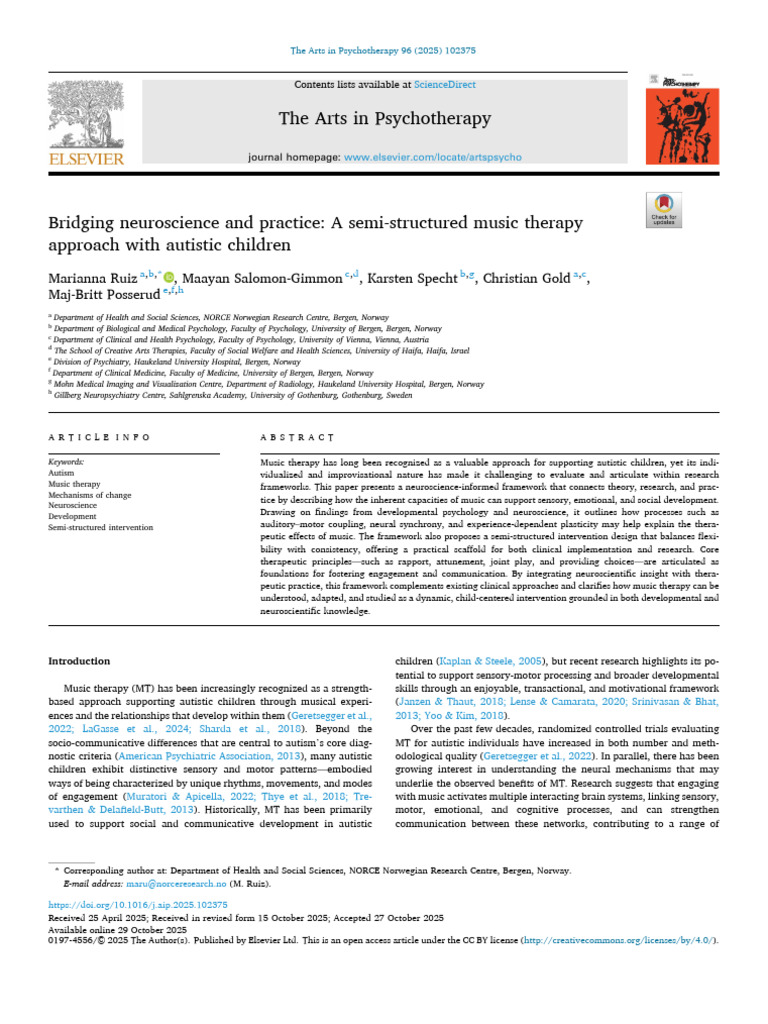 Bridging Neuroscience and Practice A Semi Structured Music Therapy ...