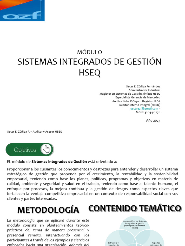 Memorias Sistemas Integrados de Gestión - OZF Diplomado 2023 | PDF ...
