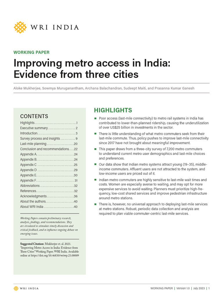 Improving Metro Access in India - Fwefew Working Paper | PDF | Rapid ...