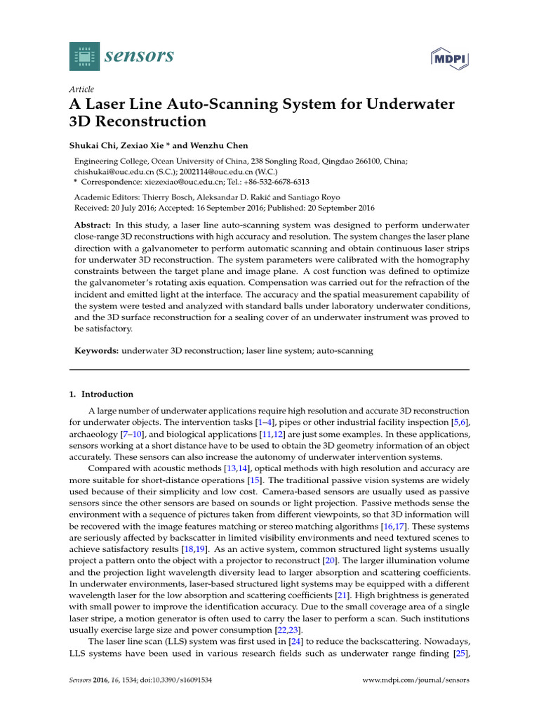 A Laser Line Auto-Scanning System For Nderwater 3d Reconstruction | PDF ...