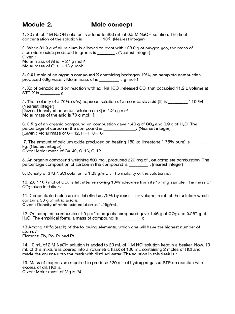 Mole Concept 2025 | PDF | Mole (Unit) | Magnesium
