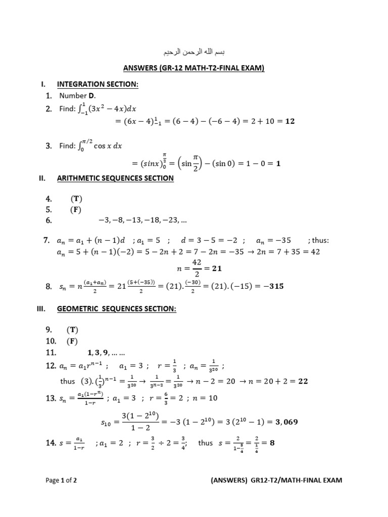 Answers of Differentiation and Integration intermediate level problems ...