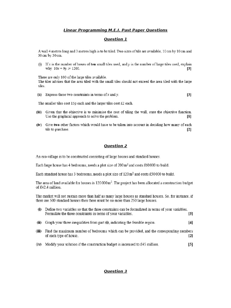 Linear Programming MEI Past Paper Questions | PDF