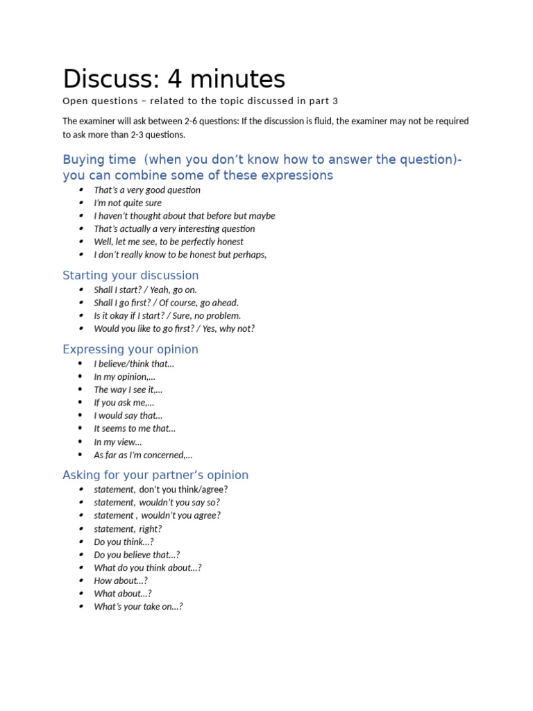 Speaking Discuss Part 4 Tips | PDF
