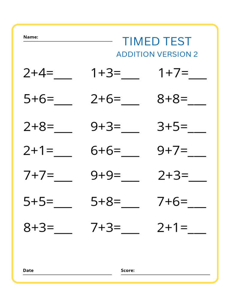 Addition Timed Test Math Worksheet | PDF
