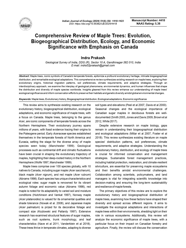 Comprehensive Review of Maple Trees: Evolution, Biogeographical ...